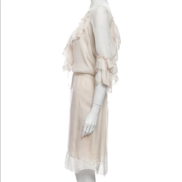 Zac Posen | Silk Ruffle Ivory Cream Dress Size 8 - Picture 3 of 12